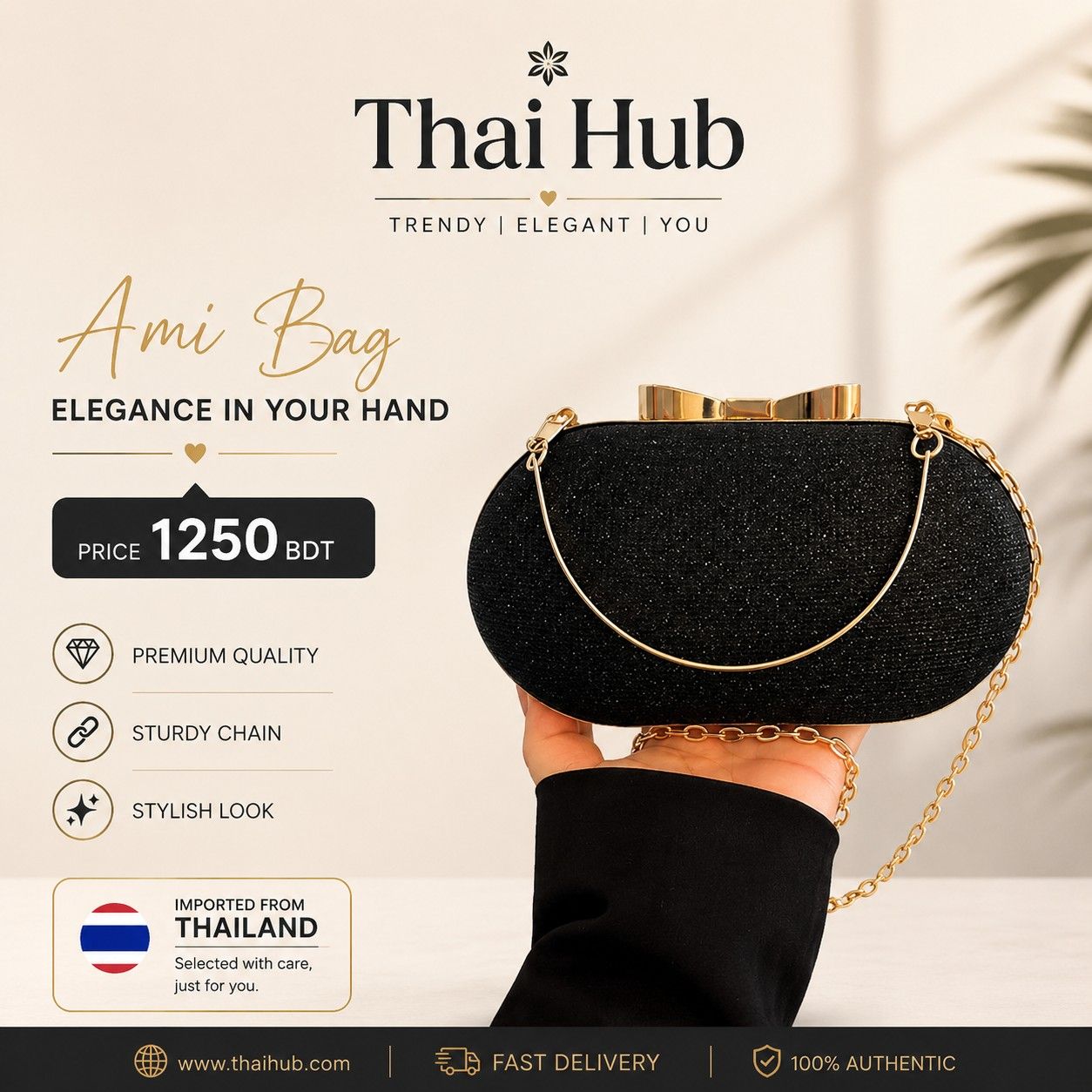 Black Color Imported Luxury Clutch Bags | Thai Hub