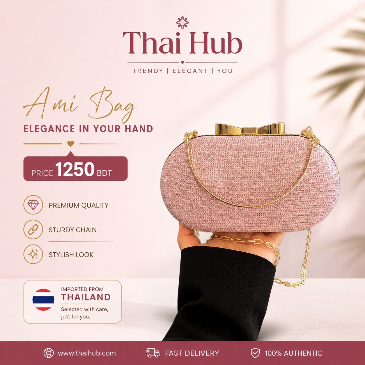 Pink Color Imported Luxury Clutch Bags | Thai Hub